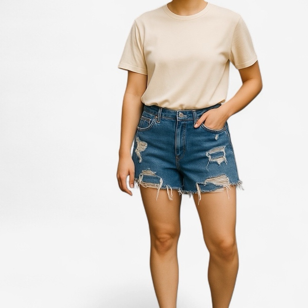 Abercrombie & Fitch | High Rise Mom Short Cut Off Denim‎ Plus Size 32/14 Summer